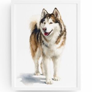 Watercolor Alaskan Malamute Dog Portrait Wall Art Print, Unframed